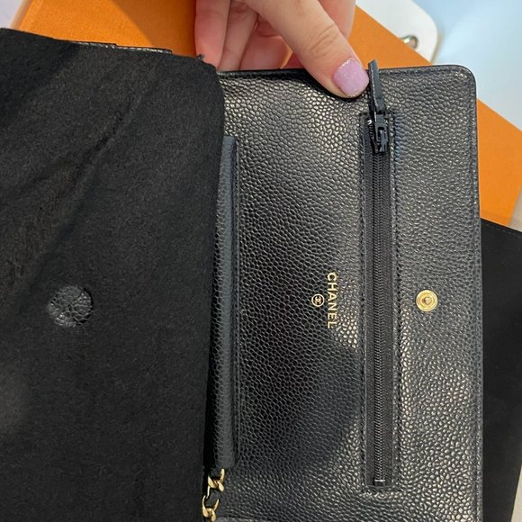 Chanel Wallet on Chain Gold Hardware Black Caviar Leather Cross Body Bag - Picture 6 of 17